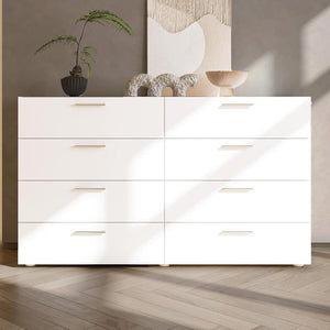 Karl Home White Dresser for Bedroom, Wood 8 Drawer Dresser Chest of Drawers, 55 Inch Dresser Bedroom Furniture, Large Dresser Storage Chest with Deep Drawers, TV Stand, 55.1" X 15.7" X 31.5"