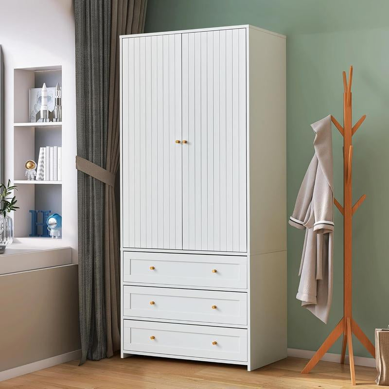 Giratree 71" Wardrobe Closet Armoire, Wardrobe Armoire Wooden with 2 Doors, 3 Drawers Household Freestanding Wooden Closet Storage Cabinet for Bedroom