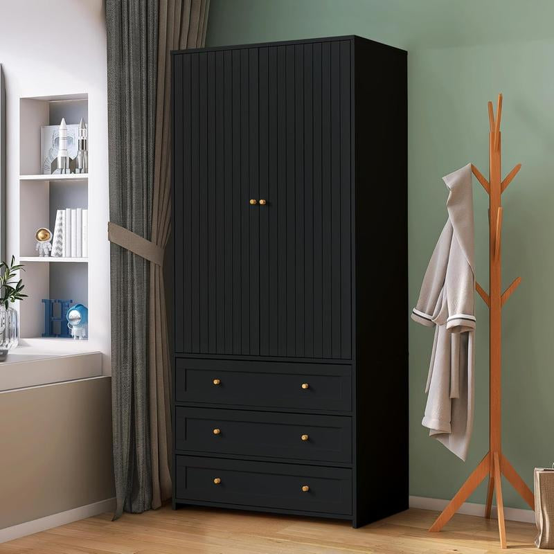 Giratree 71" Wardrobe Closet Armoire, Wardrobe Armoire Wooden with 2 Doors, 3 Drawers Household Freestanding Wooden Closet Storage Cabinet for Bedroom