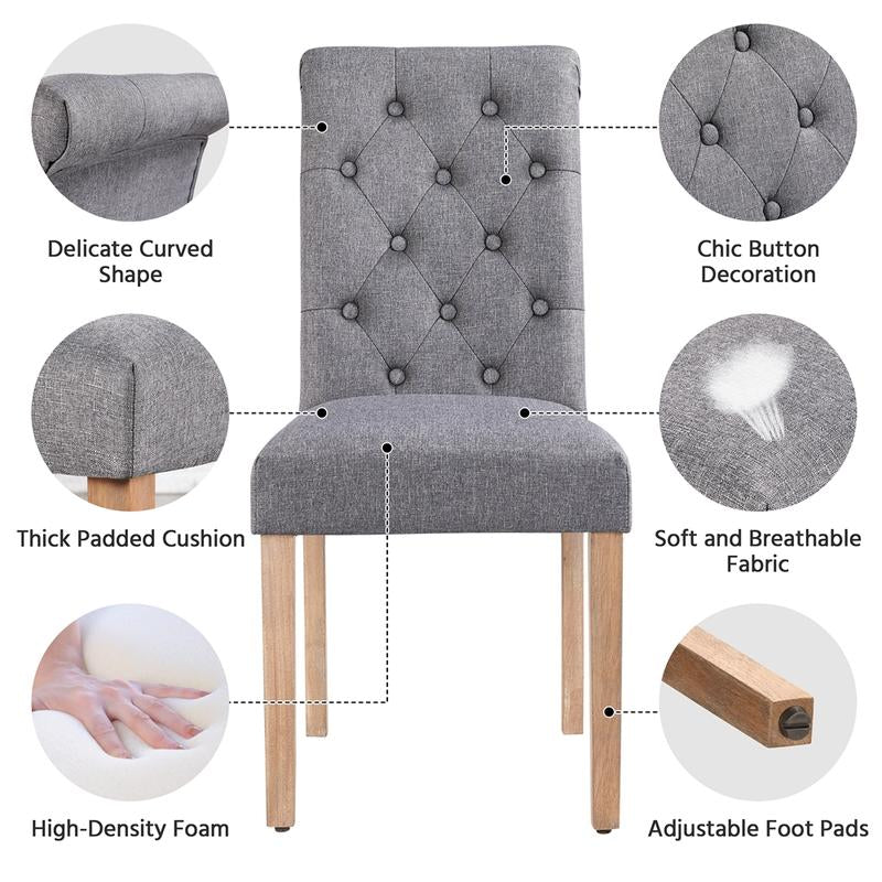 Yaheetech Dining Chairs Set of 2/4 Fabric Upholstered Dining Chairs High Back Padded Kitchen Chairs with Solid Wood Legs for Home, Dining Room, Kitchen