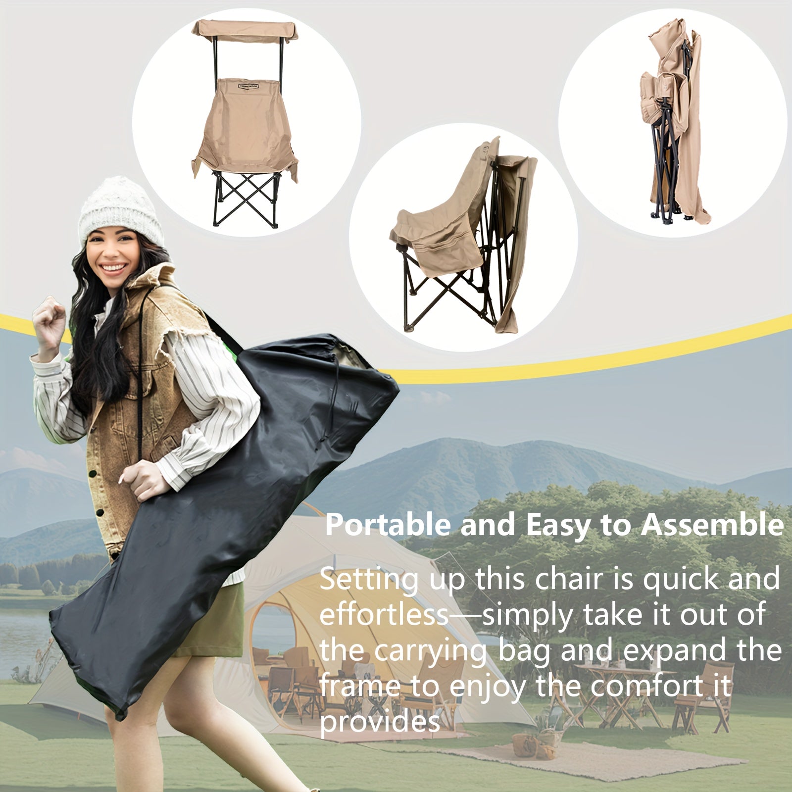 Foldable Camping Chair with Sunshade-1