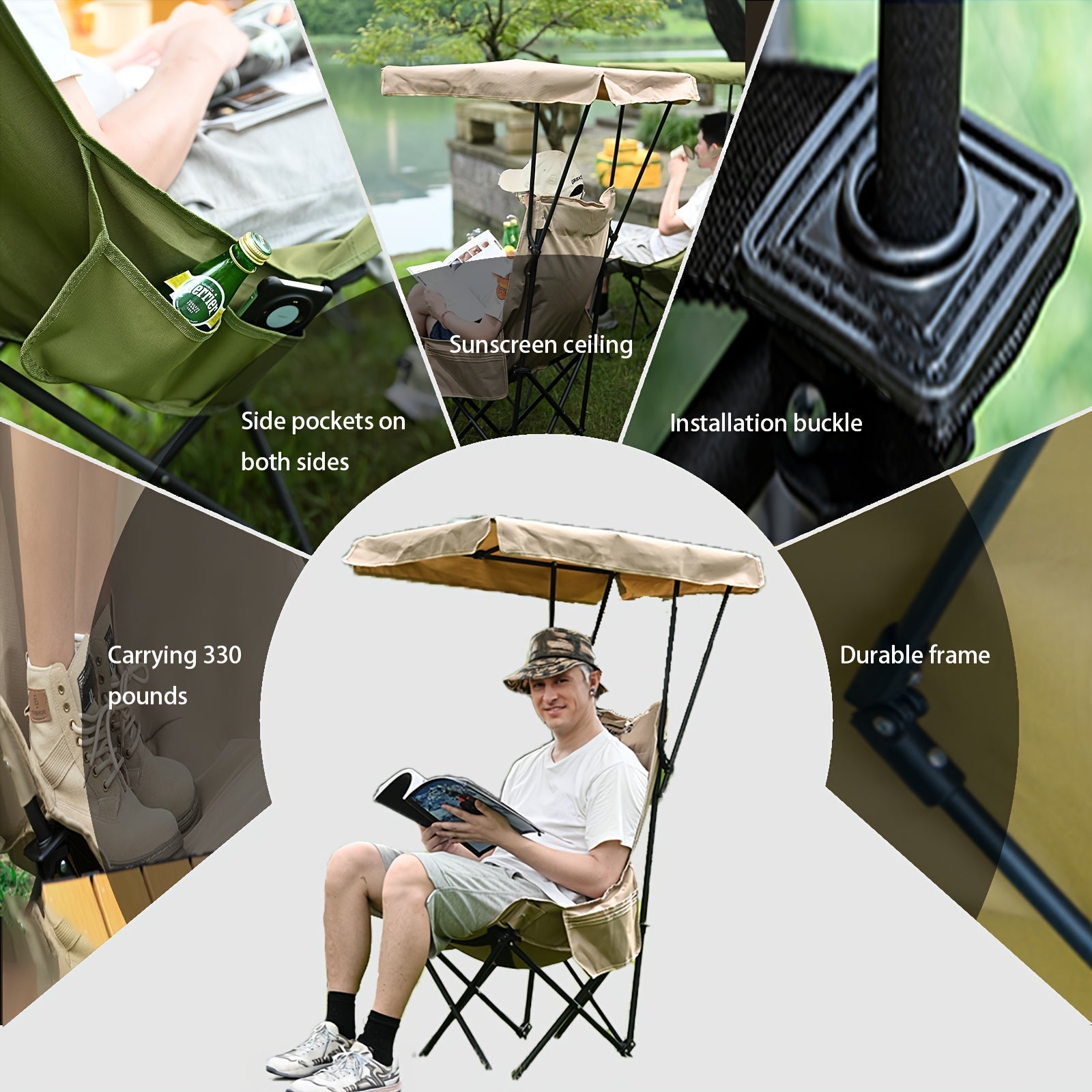Foldable Camping Chair with Sunshade-3