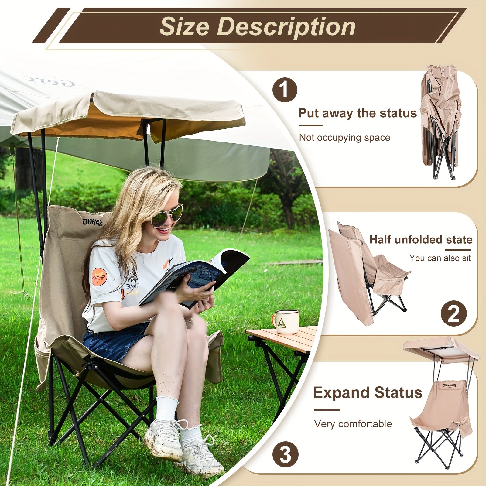 Foldable Camping Chair with Sunshade-2