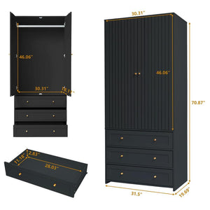 Giratree 71" Wardrobe Closet Armoire, Wardrobe Armoire Wooden with 2 Doors, 3 Drawers Household Freestanding Wooden Closet Storage Cabinet for Bedroom