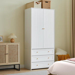 Giratree 71" Wardrobe Closet Armoire, Wardrobe Armoire Wooden with 2 Doors, 3 Drawers Household Freestanding Wooden Closet Storage Cabinet for Bedroom