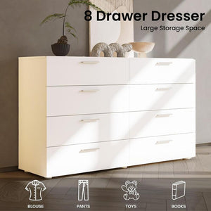 Karl Home White Dresser for Bedroom, Wood 8 Drawer Dresser Chest of Drawers, 55 Inch Dresser Bedroom Furniture, Large Dresser Storage Chest with Deep Drawers, TV Stand, 55.1" X 15.7" X 31.5"