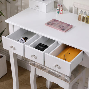 5 Drawer Ladies Makeup Dressing Table with Mirror and Cushioned Stool, Bedroom Wooden Dressing Table