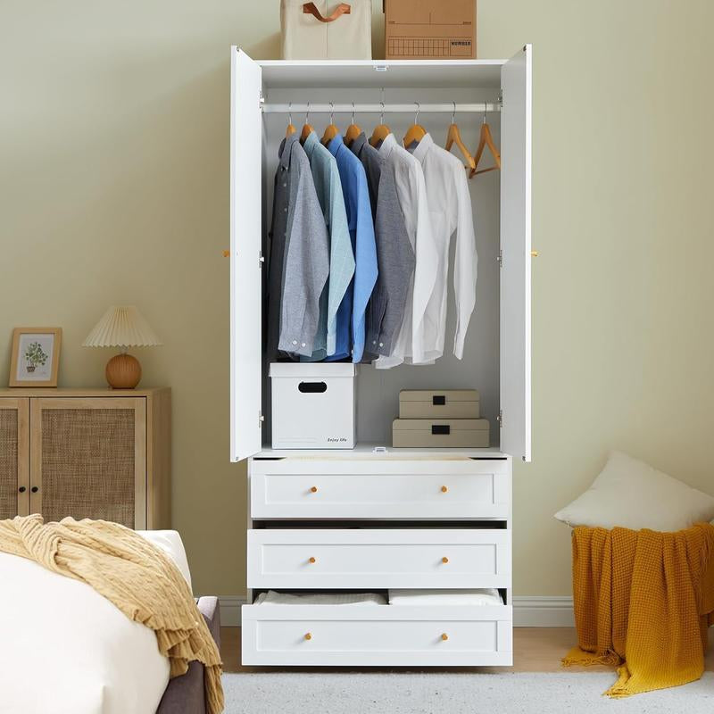 Giratree 71" Wardrobe Closet Armoire, Wardrobe Armoire Wooden with 2 Doors, 3 Drawers Household Freestanding Wooden Closet Storage Cabinet for Bedroom