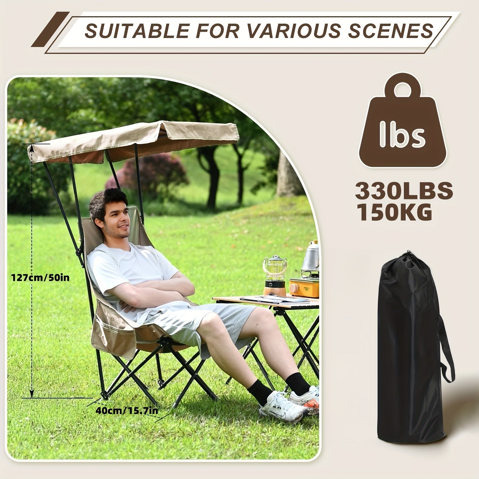 Foldable Camping Chair with Sunshade-4