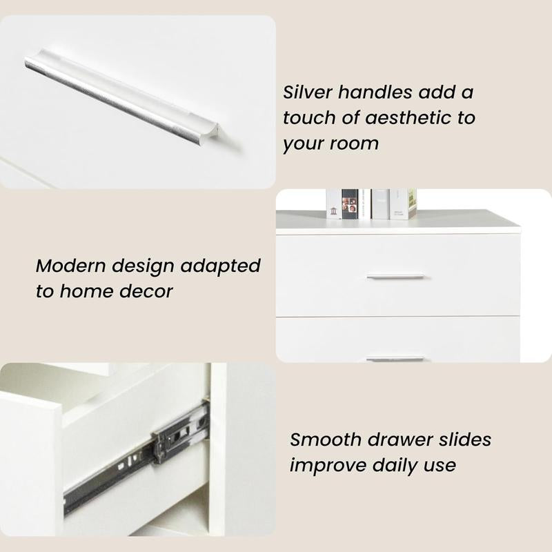 Karl Home White Dresser for Bedroom, Wood 8 Drawer Dresser Chest of Drawers, 55 Inch Dresser Bedroom Furniture, Large Dresser Storage Chest with Deep Drawers, TV Stand, 55.1" X 15.7" X 31.5"