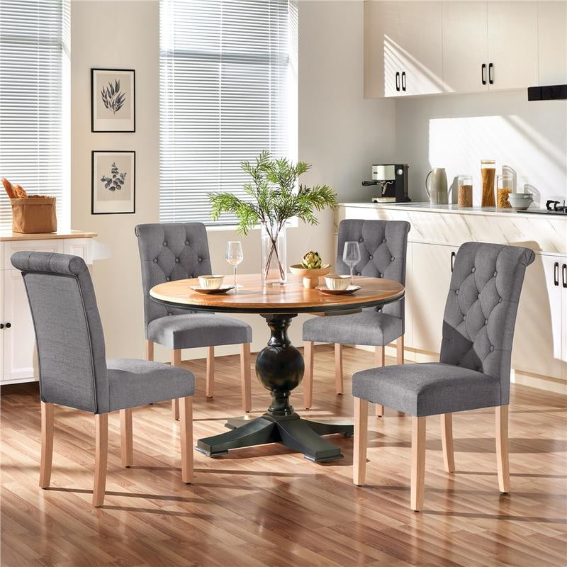 Yaheetech Dining Chairs Set of 2/4 Fabric Upholstered Dining Chairs High Back Padded Kitchen Chairs with Solid Wood Legs for Home, Dining Room, Kitchen
