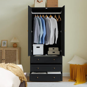 Giratree 71" Wardrobe Closet Armoire, Wardrobe Armoire Wooden with 2 Doors, 3 Drawers Household Freestanding Wooden Closet Storage Cabinet for Bedroom