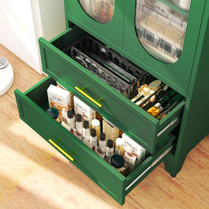 Metal Storage Cabinet with 2 Acrylic Glass Doors and 2 Adjustable Shelves, Kitchen Pantry Cabinet with 2 Drawers, 61.6" Tall Steel Wardrobe Storage Cabinet for Bedroom, Kitchen, Bathroomfurniture Organizer