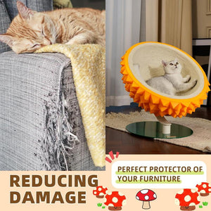 Durian Shape Cat Scratching Bed - Cute and Sturdy 3-In-1 Cat House - Comfortable Sisal Rope Scratching Board for Claw Care and Resting