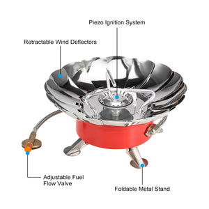 Lixada Windproof Piezo Ignition Lotus Gas Stove Outdoor Cooking Gas Burner Cookware with Adapter for Camping Hiking Picnic