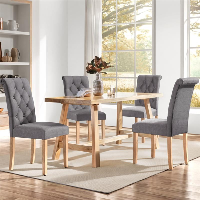 Yaheetech Dining Chairs Set of 2/4 Fabric Upholstered Dining Chairs High Back Padded Kitchen Chairs with Solid Wood Legs for Home, Dining Room, Kitchen