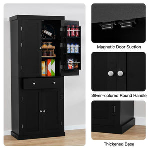 Fabiula 72‘ Kitchen Pantry Cabinet with 4 Doors & Drawer Adjustable Shelves Food Pantry for Dining Room, Living Room or Entryway White Farmhouse Furniture