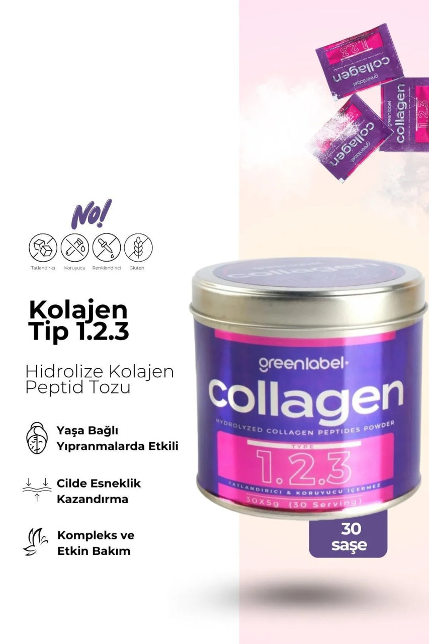 Colagen Greenlabel pudră de peptide de colagen hidrolizat Greenlabel | Sfatul 1, 2, 3 | 30 x 5gr - 30 Portie - 150gr