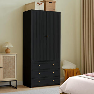 Giratree 71" Wardrobe Closet Armoire, Wardrobe Armoire Wooden with 2 Doors, 3 Drawers Household Freestanding Wooden Closet Storage Cabinet for Bedroom