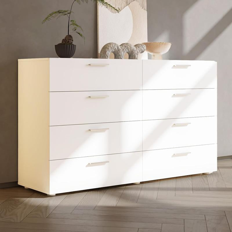 Karl Home White Dresser for Bedroom, Wood 8 Drawer Dresser Chest of Drawers, 55 Inch Dresser Bedroom Furniture, Large Dresser Storage Chest with Deep Drawers, TV Stand, 55.1" X 15.7" X 31.5"