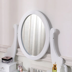 5 Drawer Ladies Makeup Dressing Table with Mirror and Cushioned Stool, Bedroom Wooden Dressing Table