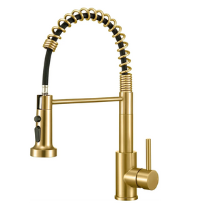Fossa Pull Down Sprayer, Kitchen Mixer Tap 360° Swivel, Commercial Kitchen Faucet Single Handle Mixer Tap with 2 Spray Modes Brushed (Gold)-0