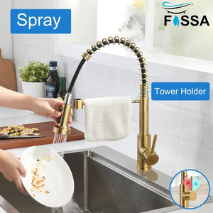 Fossa Pull Down Sprayer, Kitchen Mixer Tap 360° Swivel, Commercial Kitchen Faucet Single Handle Mixer Tap with 2 Spray Modes Brushed (Gold)-3