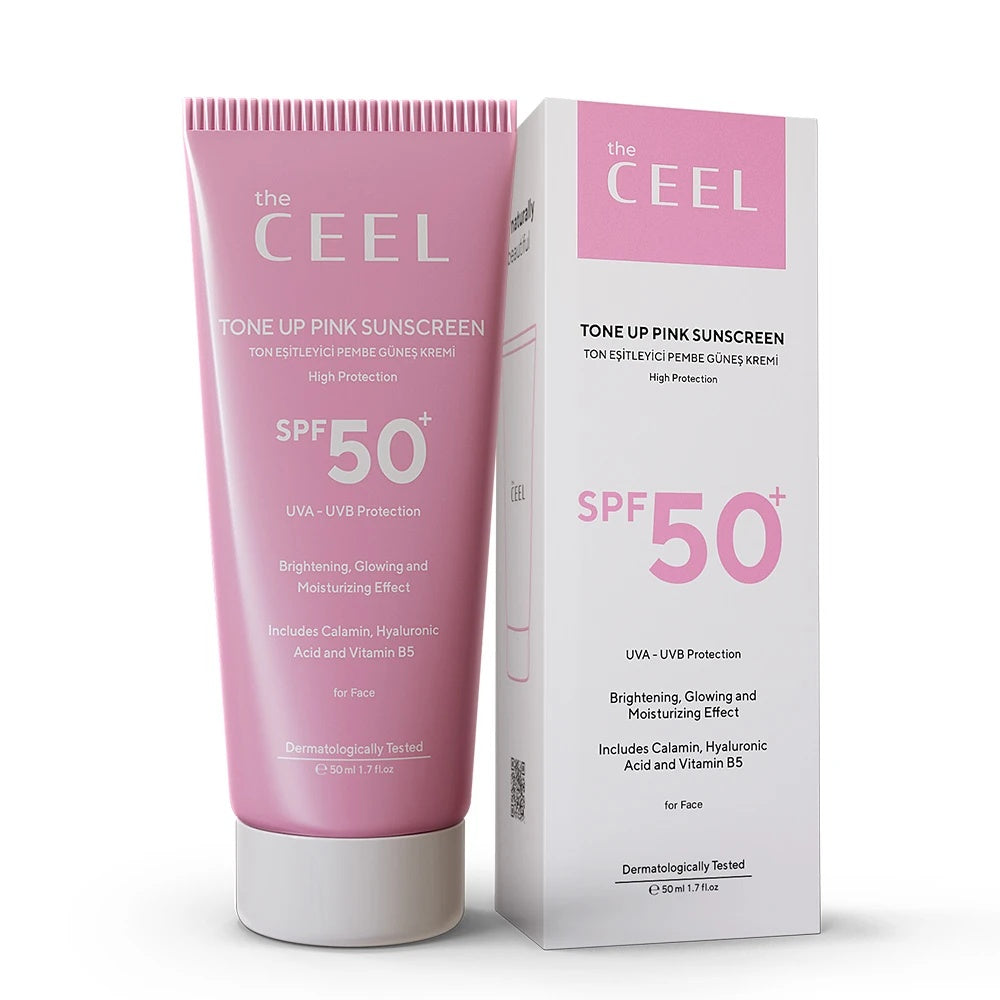 The Ceel Cremă de protecție solară pentru față SPF 50+ cu efect de uniformizare a tonului – Tone Up Pink – 50 ml